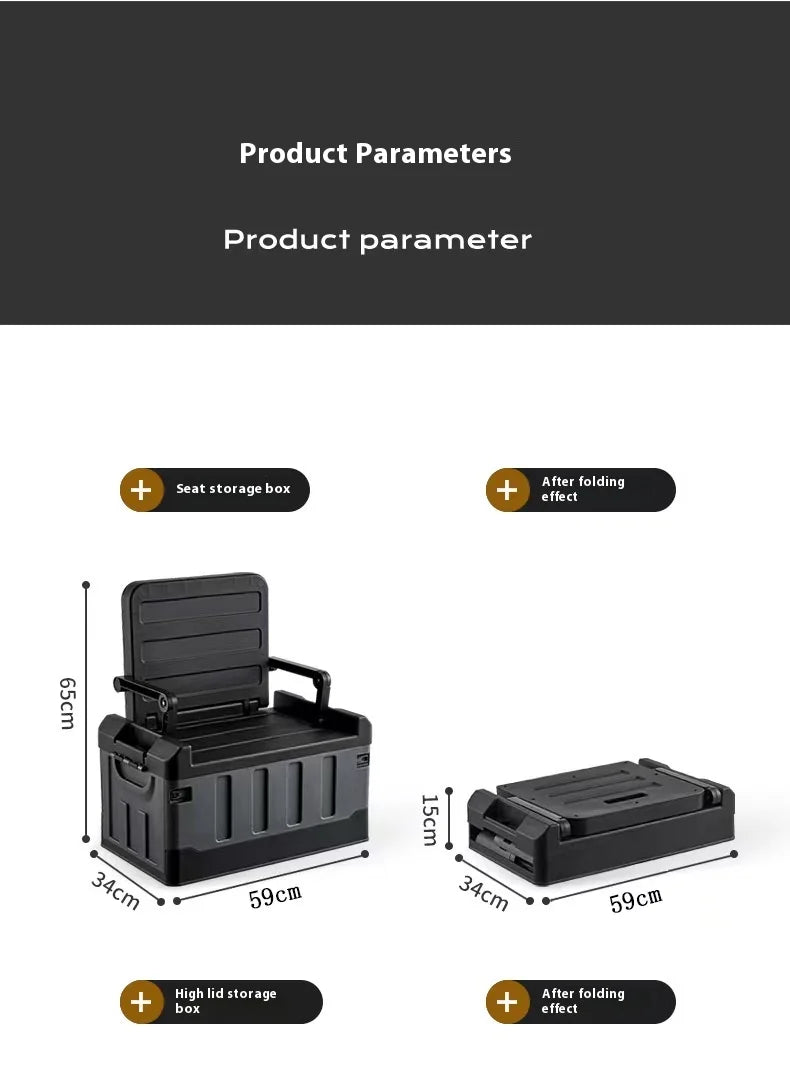 60L Outdoor Storage Box Foldable Storage Box Car Camping Accessories Car Supplies Thickened Storage Box