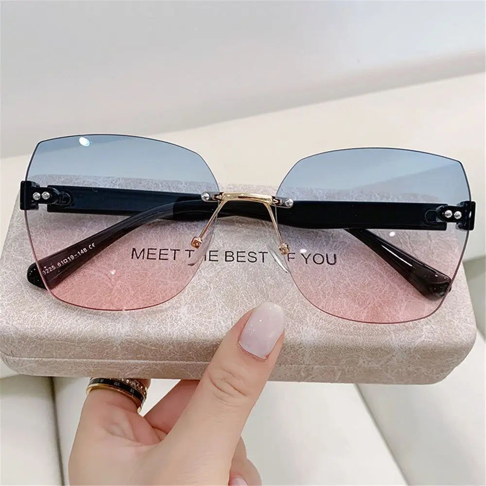 Brown Sunglasses Women Rimless Square Fashion Glasses Vintage Big Sunshades Shades For Zonnebril Dames Oculos De Sol Feminino