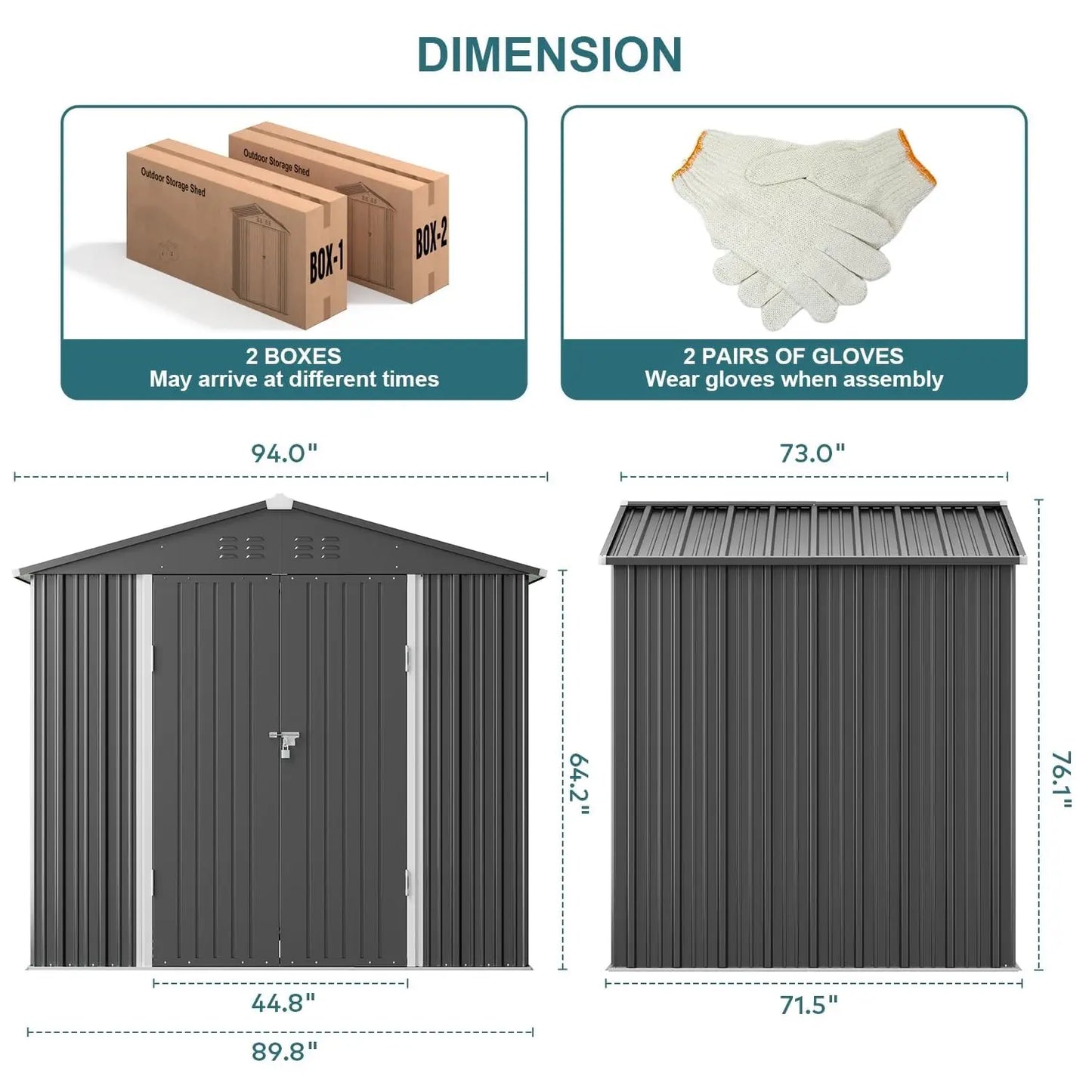 Outdoor Storage Shed 8 x 6 FT, Galvanized Metal Garden Shed with Double Lockable Doors, Outdoor Storage Clearance, Customized