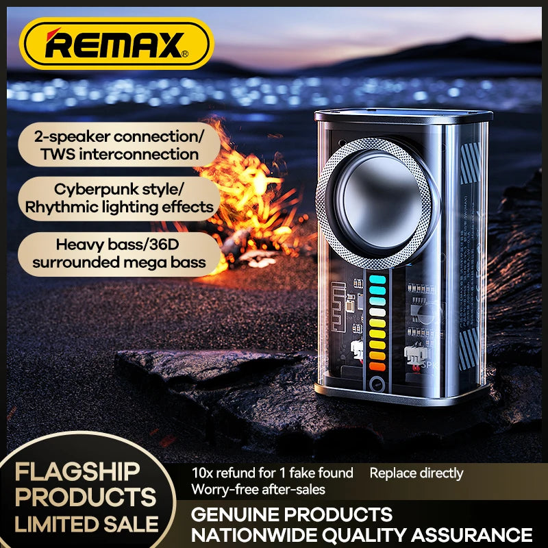 Remax RB-M68 Clear Mecha Wireless Speaker Bluetooth 5.3 TWS interconnection Super Bass 2-speaker Connection