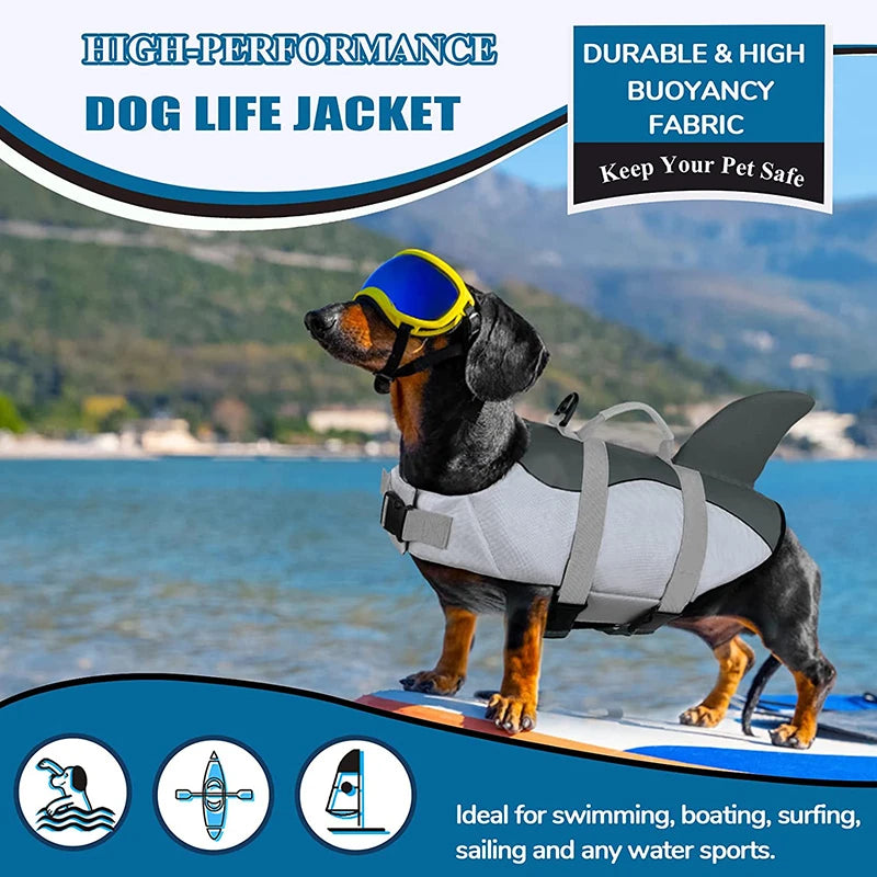 Dog Life Jacket Ripstop Shark Vests Shape Dog Lifesaver With Rescue Handle Pet Safety Swimsuit For Swimming Pool Beach Boating