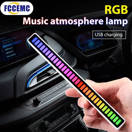 Sound Control Pickup Rhythm Ambient Light Strip Colorful LED Rechargeable Battery Car Computer Audio Music DJ Atmosphere Lamp