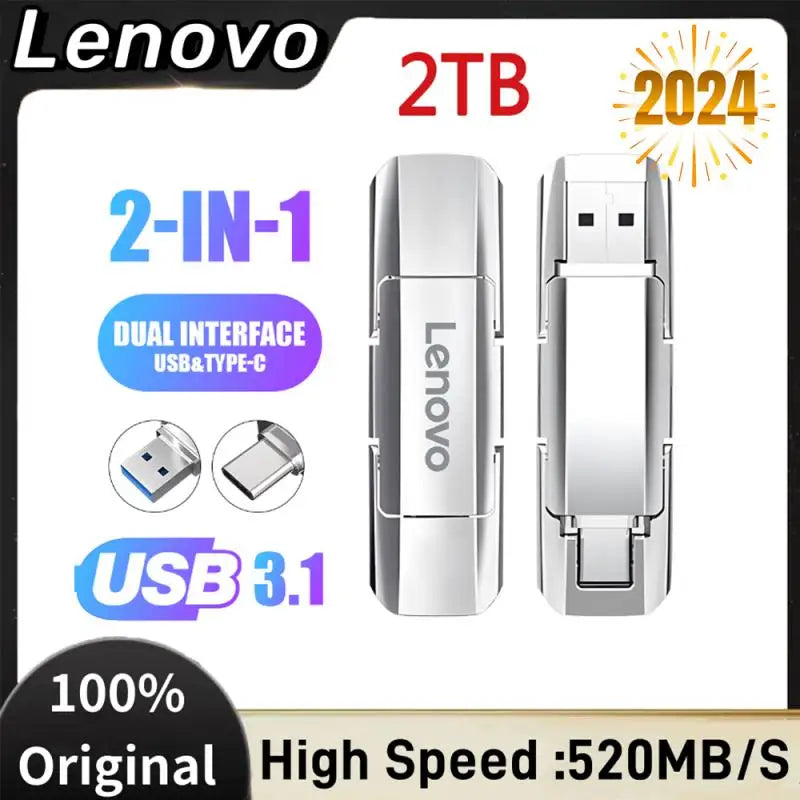 Lenovo USB 3.1 Type-C 2TB USB Flash Drive Pen Drive 1TB 2 In 1 512GB 256GB USB Memory Stick 128GB USB Flash Disk Type-C Pendrive