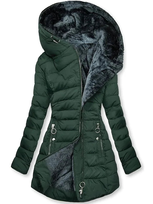 Winter Coat Warm Hair Collar Cotton Jacket Women Zipper Long-sleeved Slim Cotton Coat Jacket Hooded Coats Thick Fleece