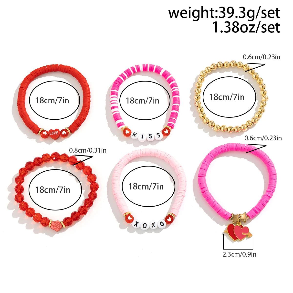 Happy Valentine's Day Card Colorful Polymer Clay Soft Chain Bracelets for Women Kpop Two Heart Bangles Couple Friends Jewelry