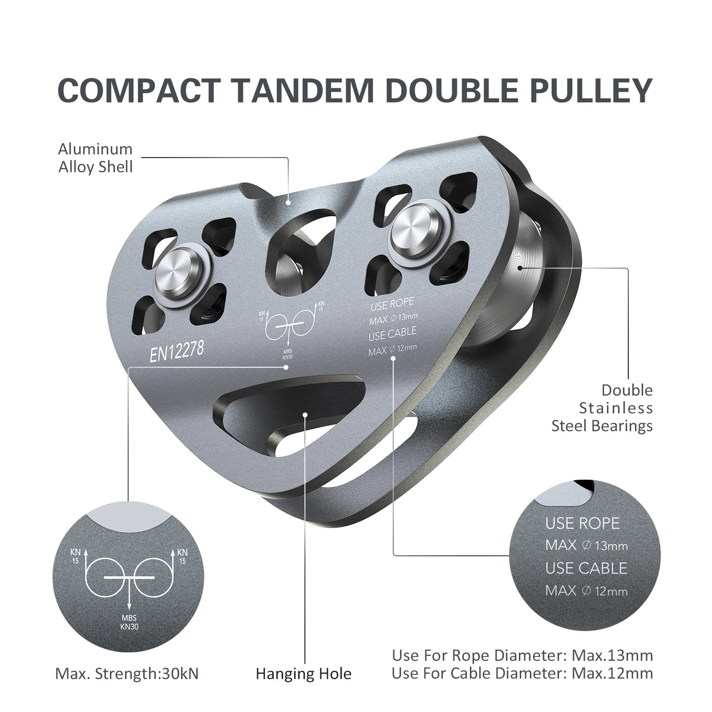 Lixada 30kN Cable Trolley Pulley with Ball Bearing Climbing Caving Aloft Work Rescue