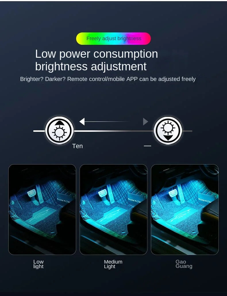 New Neon LED Car Interior Ambient Foot Strip Light Kit Accessories Backlight Remote App Music Control Auto RGB Decorative Lamps