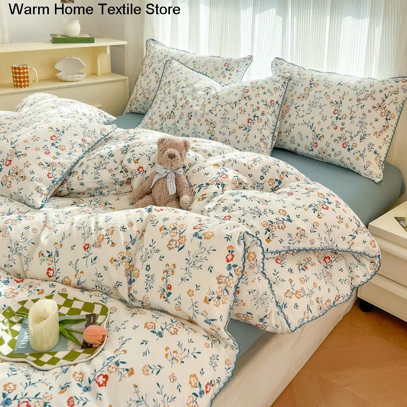 Fresh Botanical Floral Bedding Set for Kids and Adults, Leaves, Flower Duvet Cover, Pillowcases, Soft Washed Cotton, Home Textil