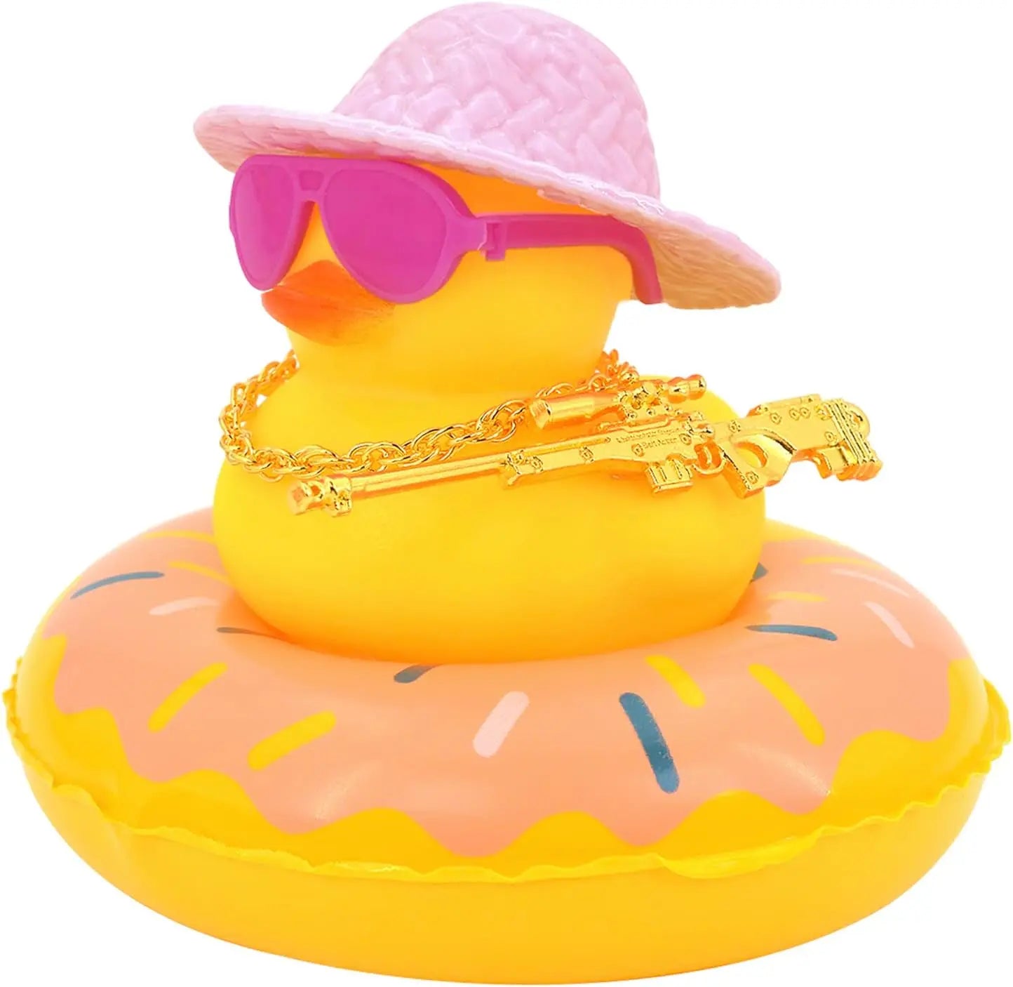 Duck Car Ornaments Yellow Duck Car Dashboard Decorations Set with Sunglasses, Swimming Ring Kids Bath Toys Home Duck Decoration