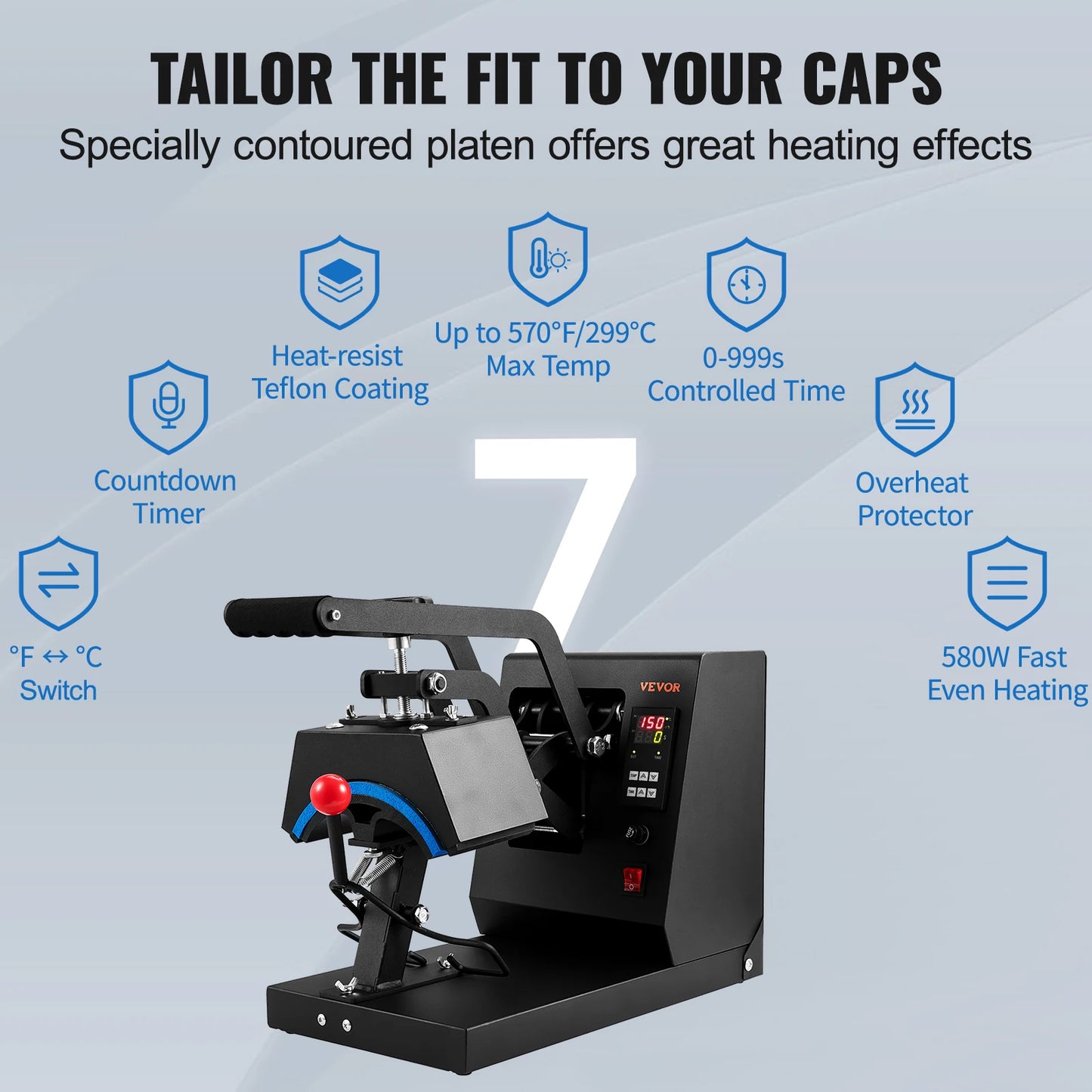 SucceBuy Hat Heat Press 4 in1 Cap Heat Press Machine 6x3inches Clamshell Transfer LCD Digital Timer Temperature Control