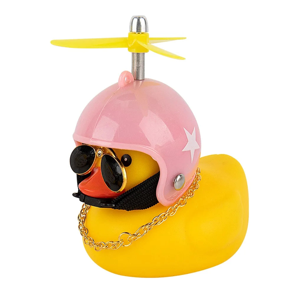 Rubber Duck Toy Motorcycle Bicycle Car Ornaments Yellow Duck Car Dashboard Decorations Cool Glasses Duck with Propeller Helmet