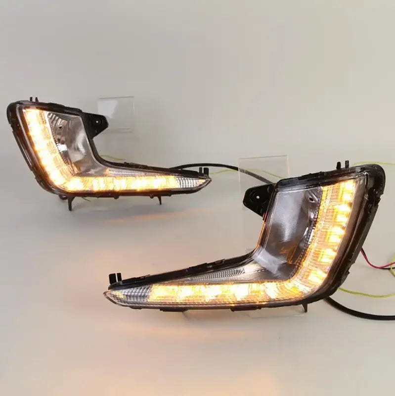 Car LED DRL 12V Daylights For Kia Rio K2 2011 2012 2013 2014  Yellow Turn Signal Daytime Running Headlamps Auto Driving Fog Lamp