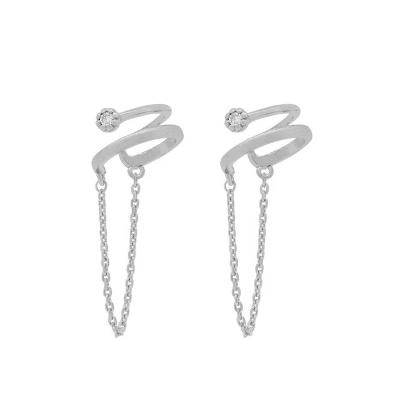 KEYOUNUO Gold Filled Silver Color Zircon Chain EarCuffs For Women Fake Piercing Women's Clip Earrings Fashion Jewelry Wholesale