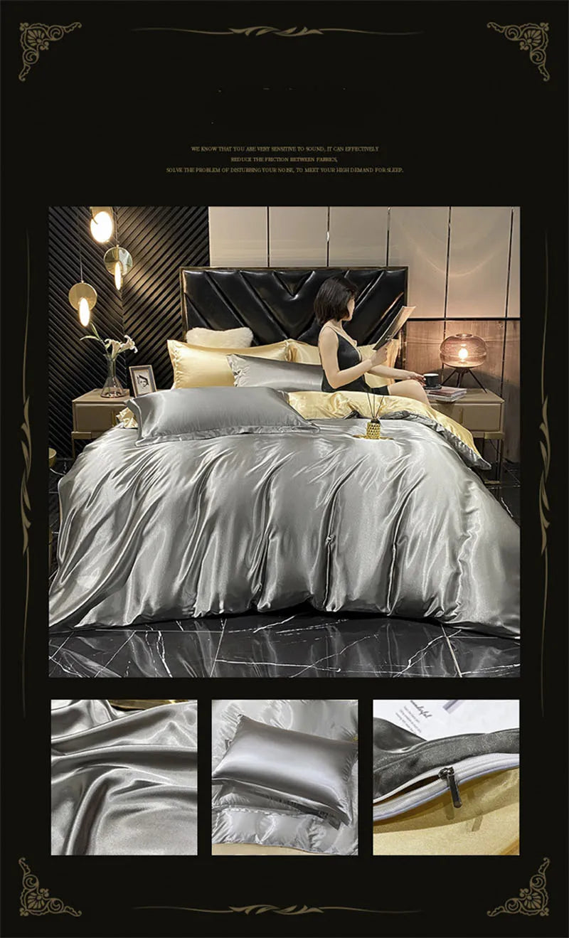 blending Mulberry Silk Bedding Set Silky High-end Queen Size Duvet Cover Set with Fitted Sheet Luxury Bedding Sets King Bed Sets
