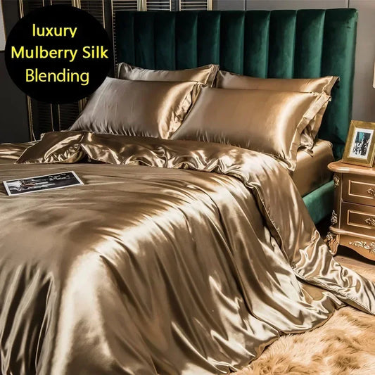 blending Mulberry Silk Bedding Set Silky High-end Queen Size Duvet Cover Set with Fitted Sheet Luxury Bedding Sets King Bed Sets