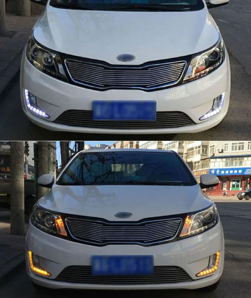 Car LED DRL 12V Daylights For Kia Rio K2 2011 2012 2013 2014  Yellow Turn Signal Daytime Running Headlamps Auto Driving Fog Lamp