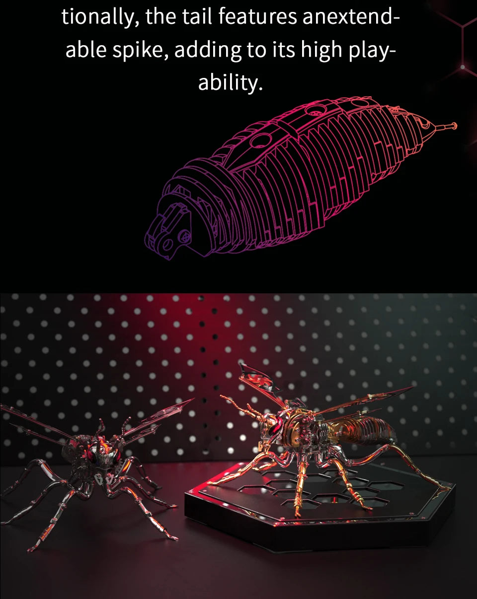 Punk 3D Wasp Stainless Steel Model Adult Assembly Kit Anti-Stress Metal Mechanical Insect Animal Toys Christmas Gift for Kids
