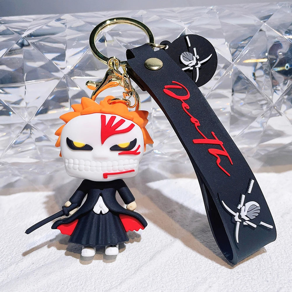 Anime Bleach Keychain Cosplay Kurosaki Ichigo Silicone Pendant Keyring Car Backpack Key Holder Accessories for Fans Quality Gift