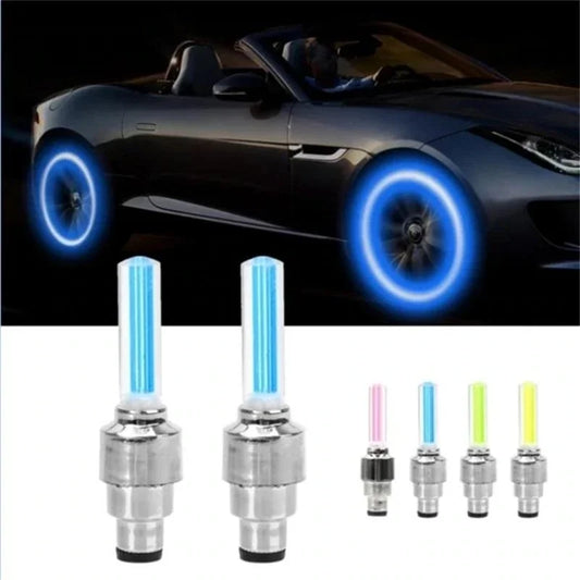 2Pcs Car Wheel LED Light Motocycle Bike Light Tire Valve Cap Decorative Tire Nozzle Valve Caps Cycling Warning Flash Neon Lamp