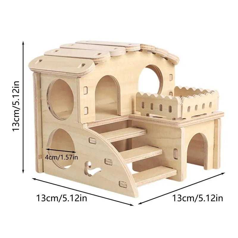 Hamster Nest Hiding House Solid Wood Small House Stair Platform Climbing Ladder Golden Bear Cage Hamster Hideout Wooden Habitat