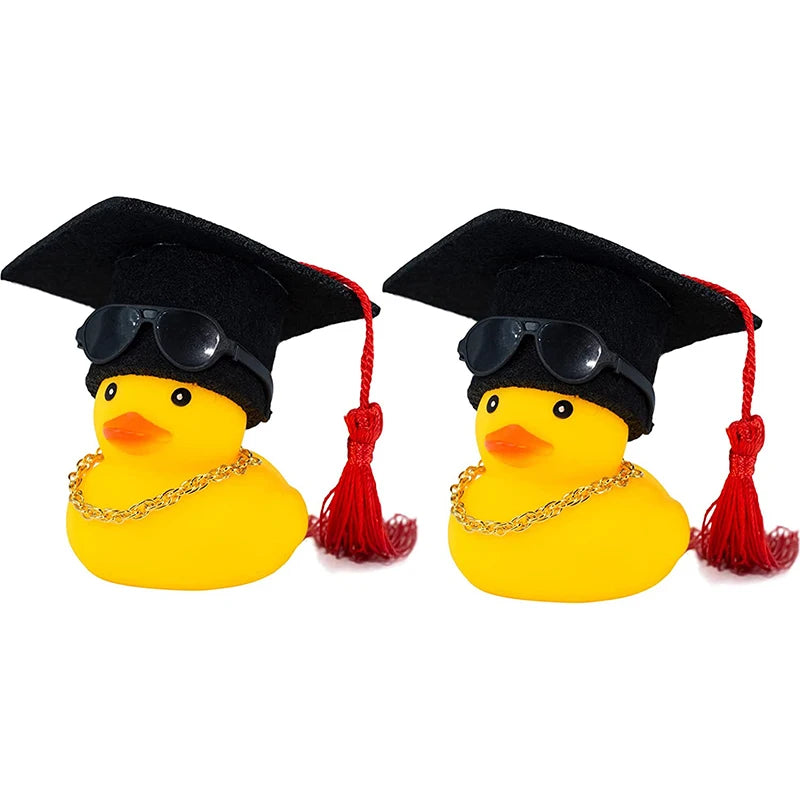 Car Dashboard Ornament Yellow Duck Cute Bachelor's Hat Duck with Red and Blue Tassel Hat Spike Decoration for Graduation Season