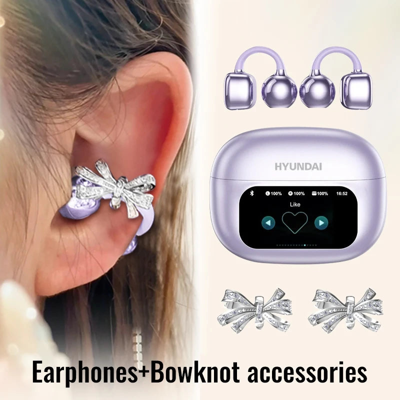 HYUNDAI HY-C02 Ear Clip Screen Display Earphones Wireless Bluetooth Headphones  Mic High Sound Stereo Sound Earbuds