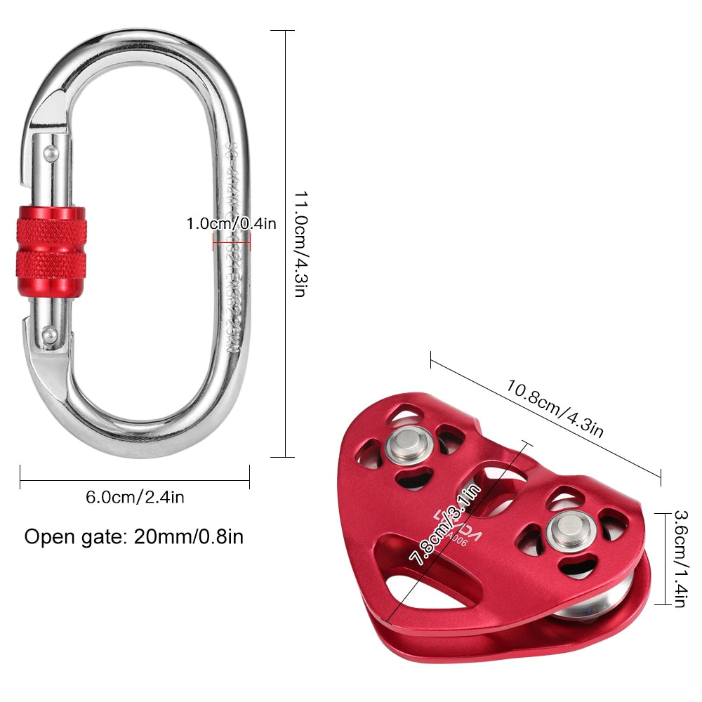 Lixada 30KN Zip Line Cable Trolley Outdoor Climbing Hauling Zipline Fast Speed Dual Pulley with 25kN Screw Locking Carabiner