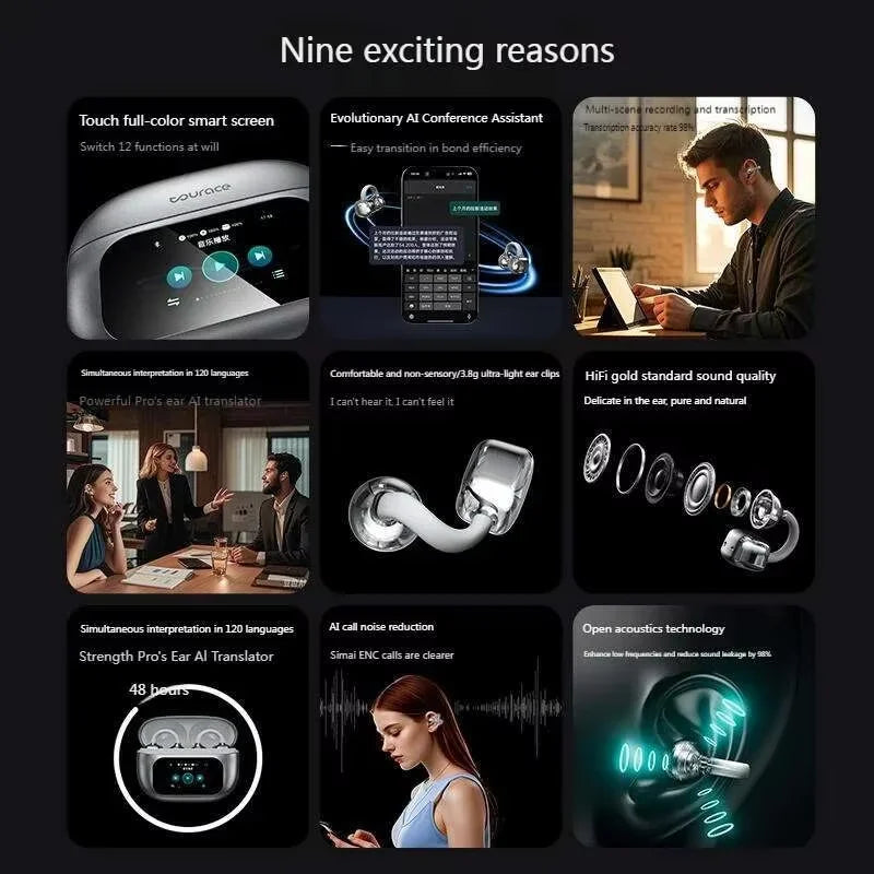 Butterfly Earrings Bluetooth 5.4 Headphone AI Translator Long Battery Life Touch screen Clip on Jewelry Earphones For Girls Gift