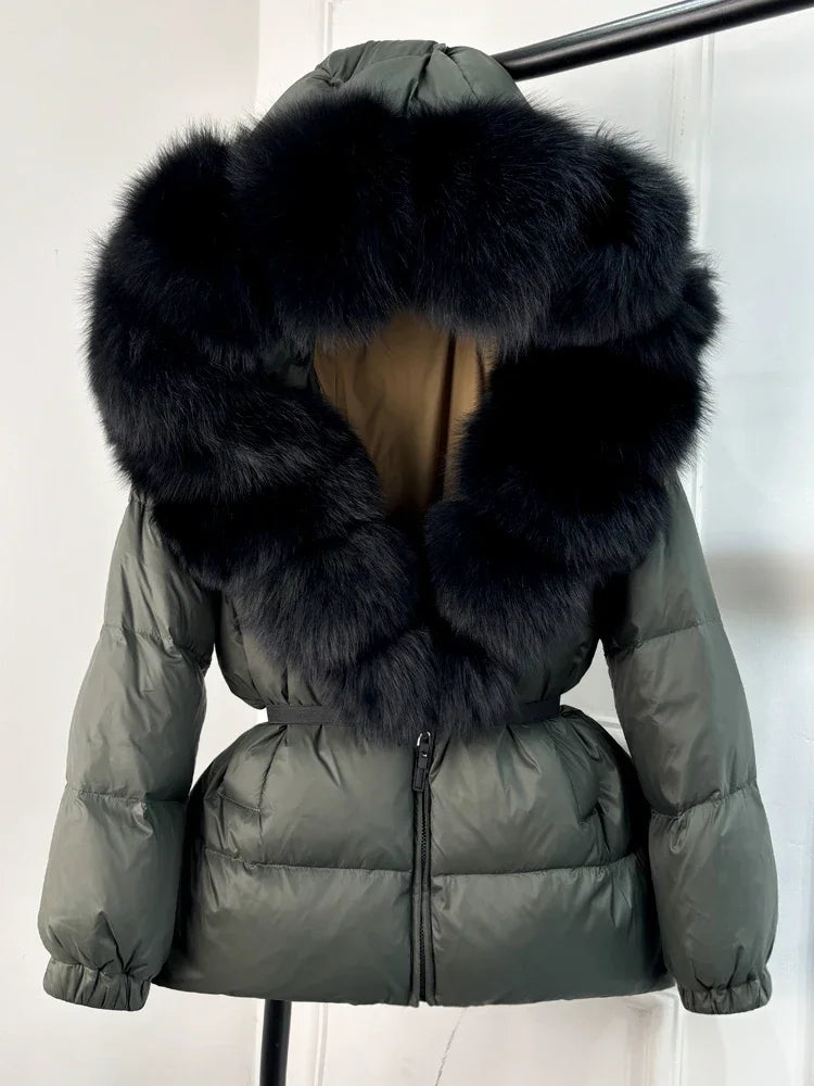 2025 Winter Puffer Jacket Women Real Fox Fur Hooded Thick Warm 90% White Duck Down Coat Female Parkas Waterproof