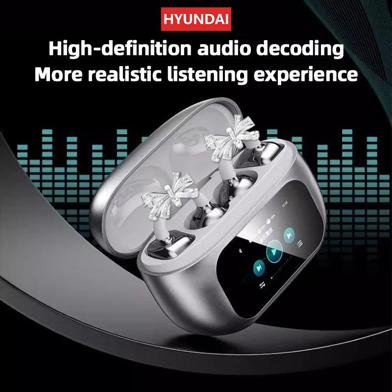 HYUNDAI HY-C02 Ear Clip Screen Display Earphones Wireless Bluetooth Headphones  Mic High Sound Stereo Sound Earbuds