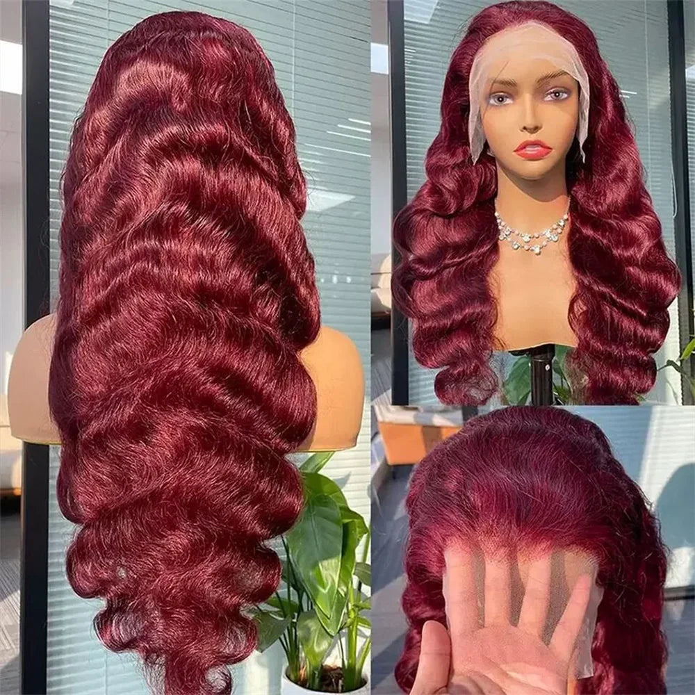 99J Burgundy 13X6 Hd Lace Frontal Human Hair Wig Colored Body Wave 13X6 Hd Lace Frontal Wig 13X4 Red Lace Front Human Hair Wigs