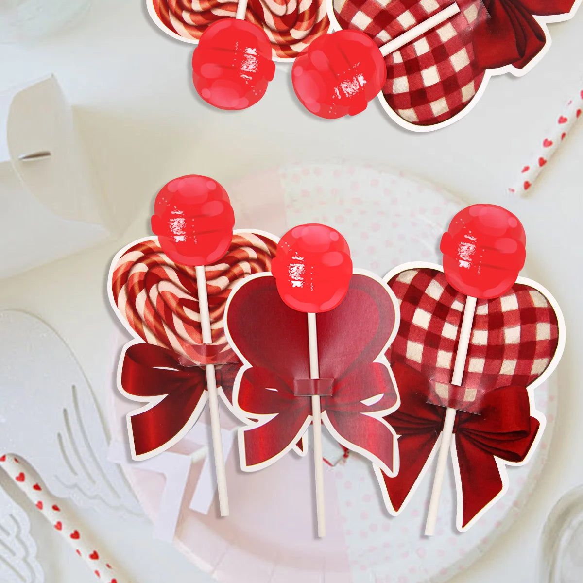 45Pcs/set Multi Heart Lollipop Cards Valentine's Red Heart Candy Holders For Happy Valentine's Day Party Sweets Packaging Supply