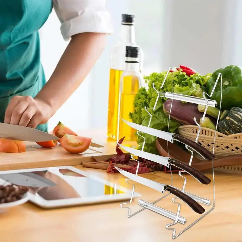 Transparent Display Stand Transparent Storage Knives Holder Birthday Gift 6 Tiers Knives Rack With Smooth Surfaces Space Saving