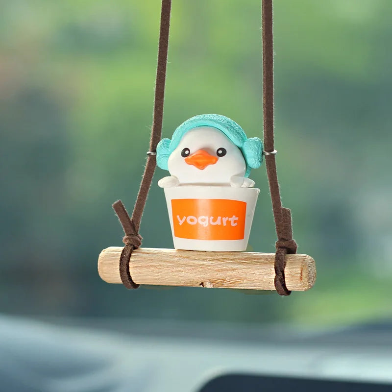 Anime Figure Swing Duck Model Decor Little Yellow Duck Auto Rearview Mirror Hanging Pendant Cute Car Ornaments Accessories Gifts