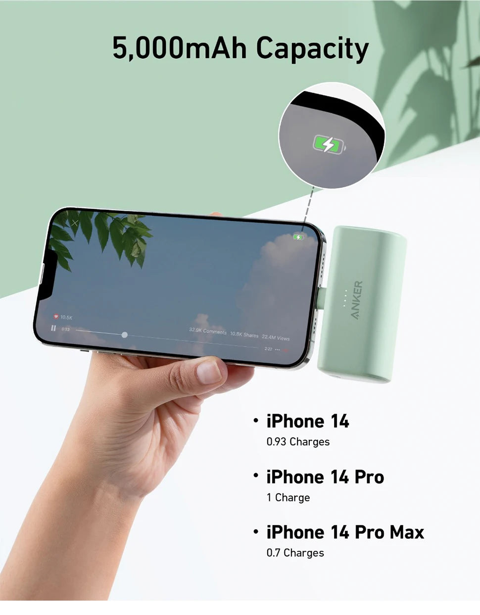 Anker 621 Powerbank 5,000mAh 12W Portable Charger with Built-in Lightning Connector Battery Pack Compatible with iPhone 14