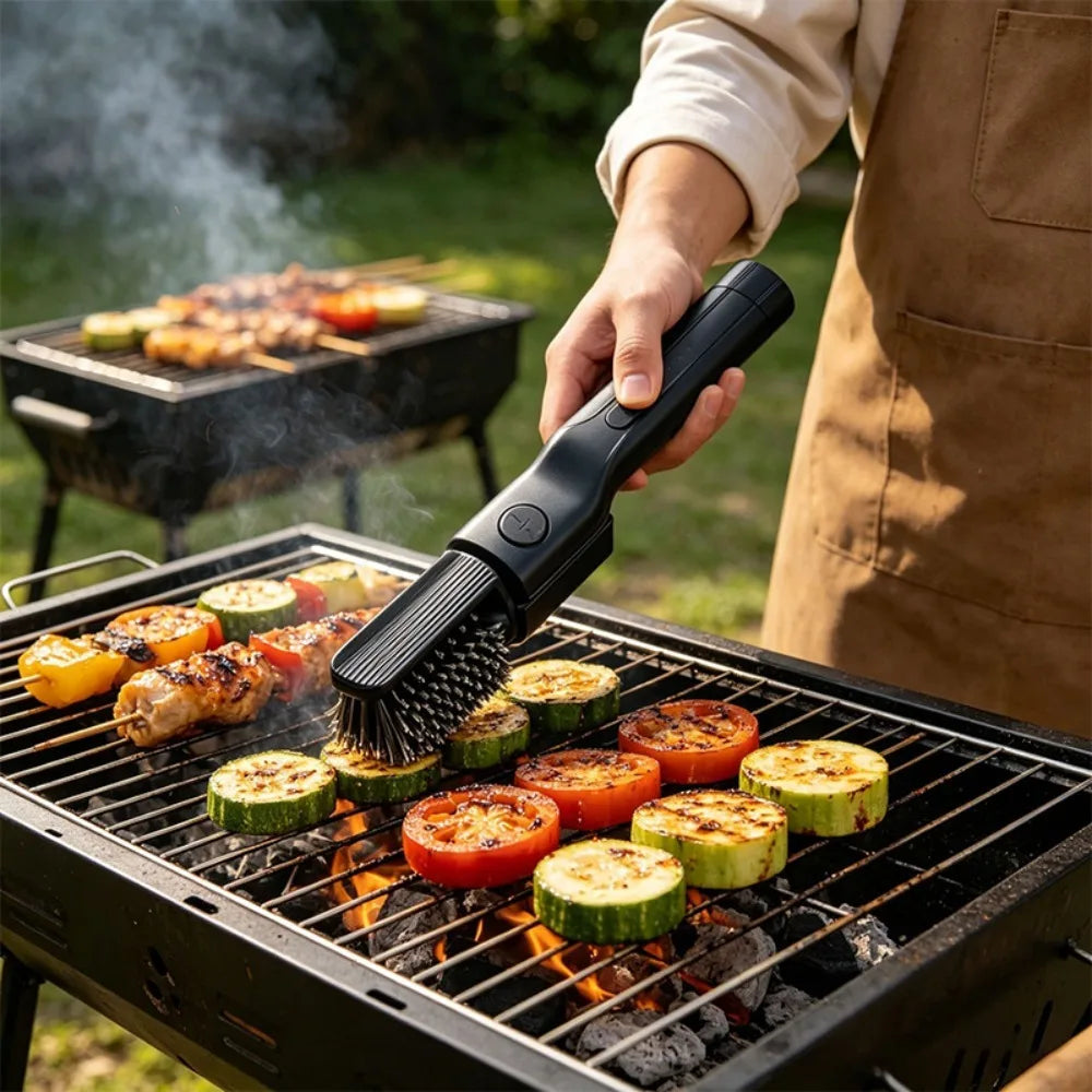 360 Degree Rotate Electric Grill Brush Adjustable Angle Rechargeable BBQ Grill Cleaner Wireless with Replacement Brush Head