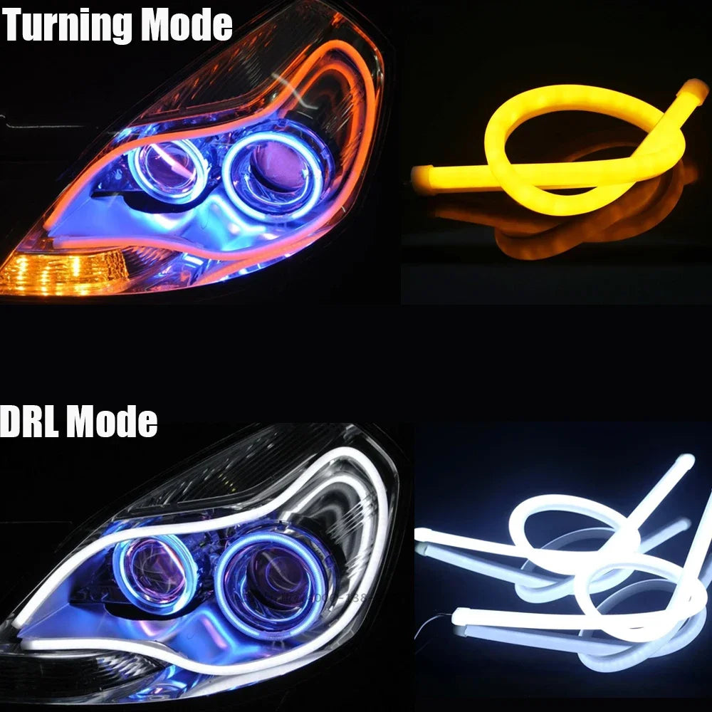 2Pcs RGB LED DRL Daytime Running Light Flowing Turn Signal Lamp APP/RF Remote Control LED Headlight Strips For Car Accessory 12V