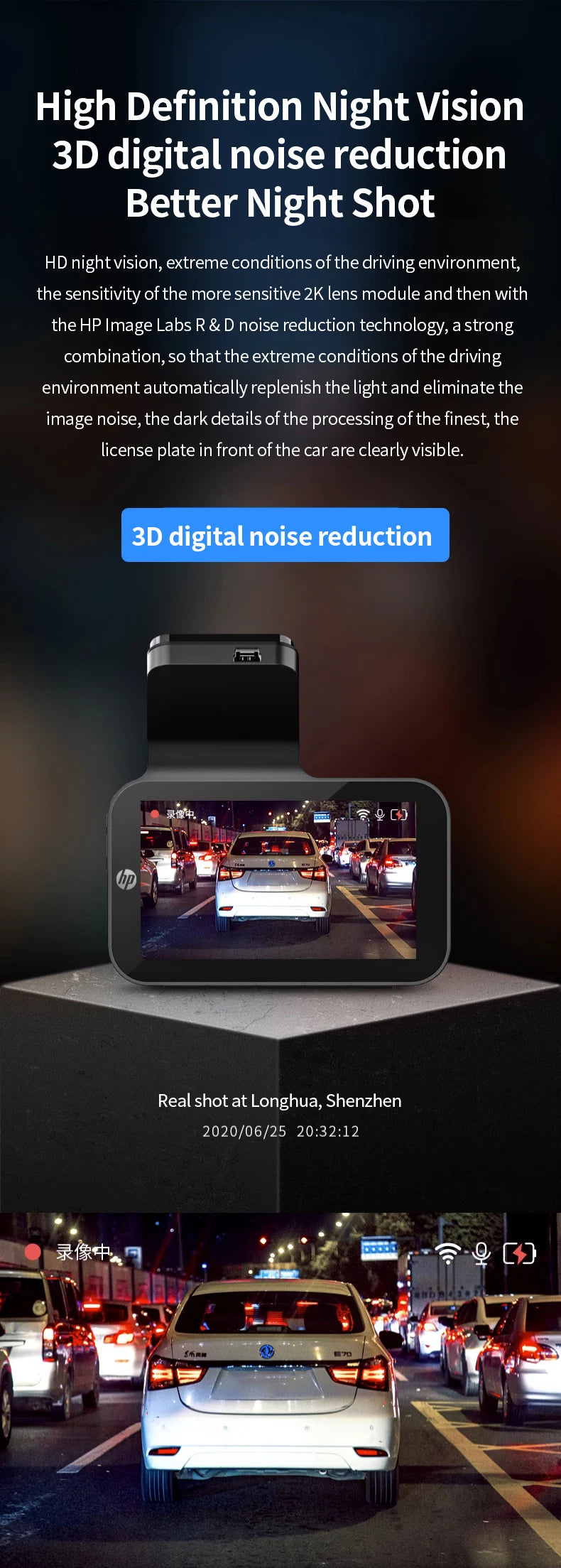 HP F965 In-Car Camera Dash Cam Ultra HD Night Vision WiFi Digital Video Recorder Loop Recording Parking Monitoring In-Car Camera