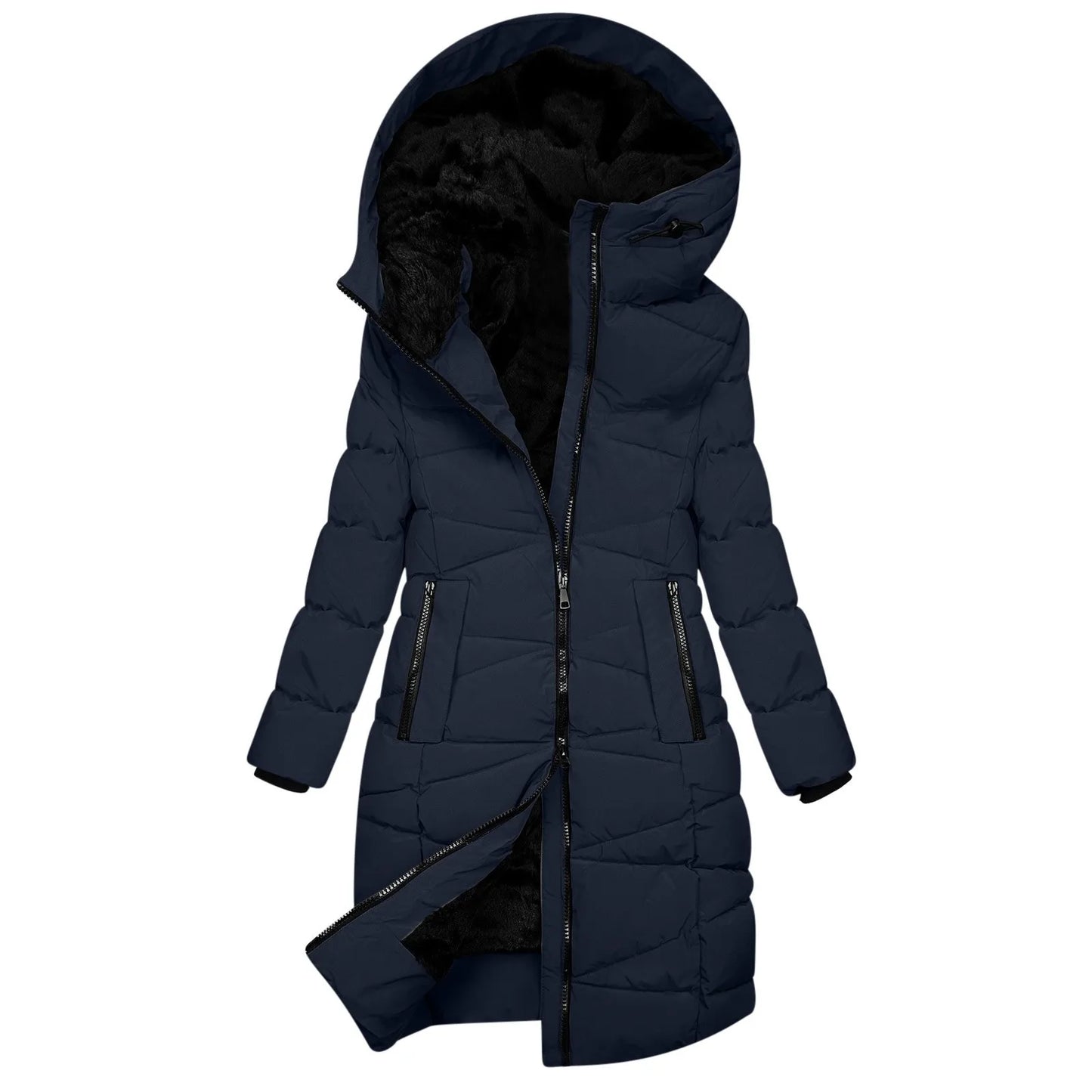 Hooded Cotton-Padded Jacket Warm Winter Coats For Women Windproof Down Quilted Long Jacket With Zipper Wool Coat For Women