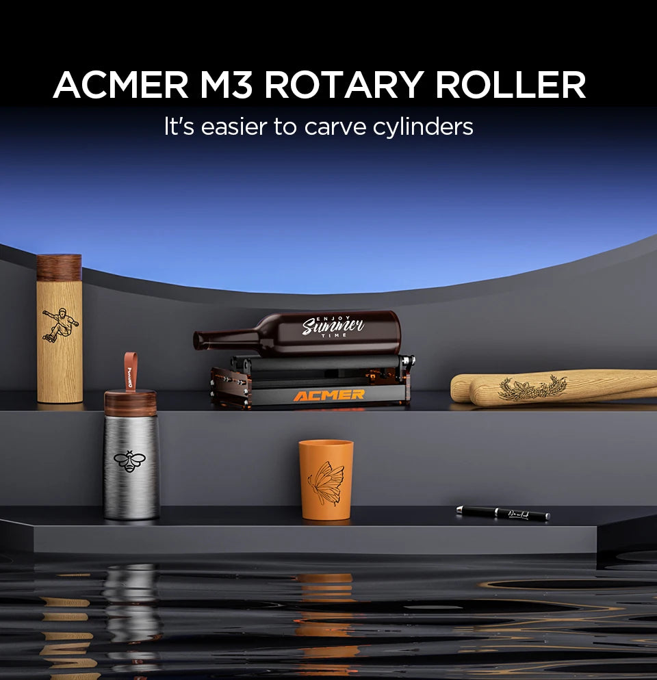 ACMER M3 Rotary Roller for 95% Laser Engraver Y-axis 360° Rotating 6-164mm Engraving Diameter Ideal for Cylindrical Objects