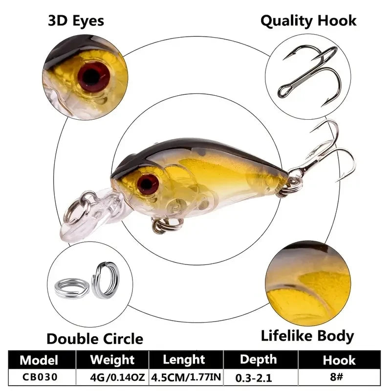 9pcs/lot Crankbait Fishing Lure, Simulating Artificial Hard Bait, Fake Lure, Fishing Gear For Bass Trout Freshwater Saltwate