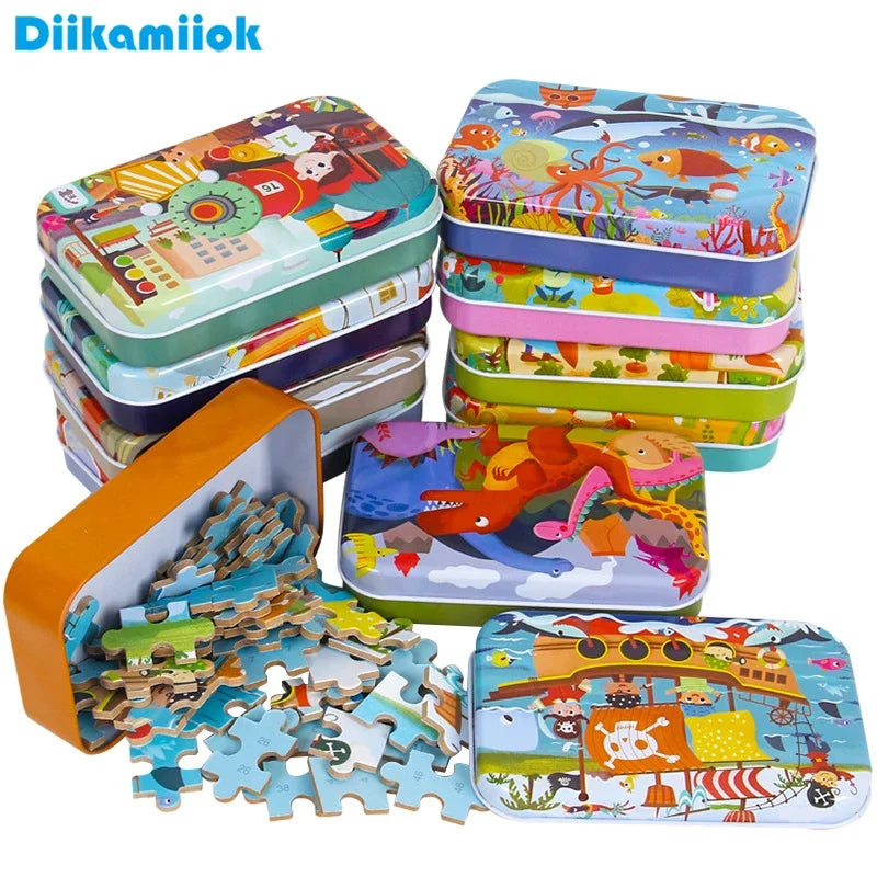 60piece Jigsaw Puzzle Montessori Games Cartoon Animal Vehicle Dinosaur Puzzles for Kids Educational Toys Children Christmas Gift