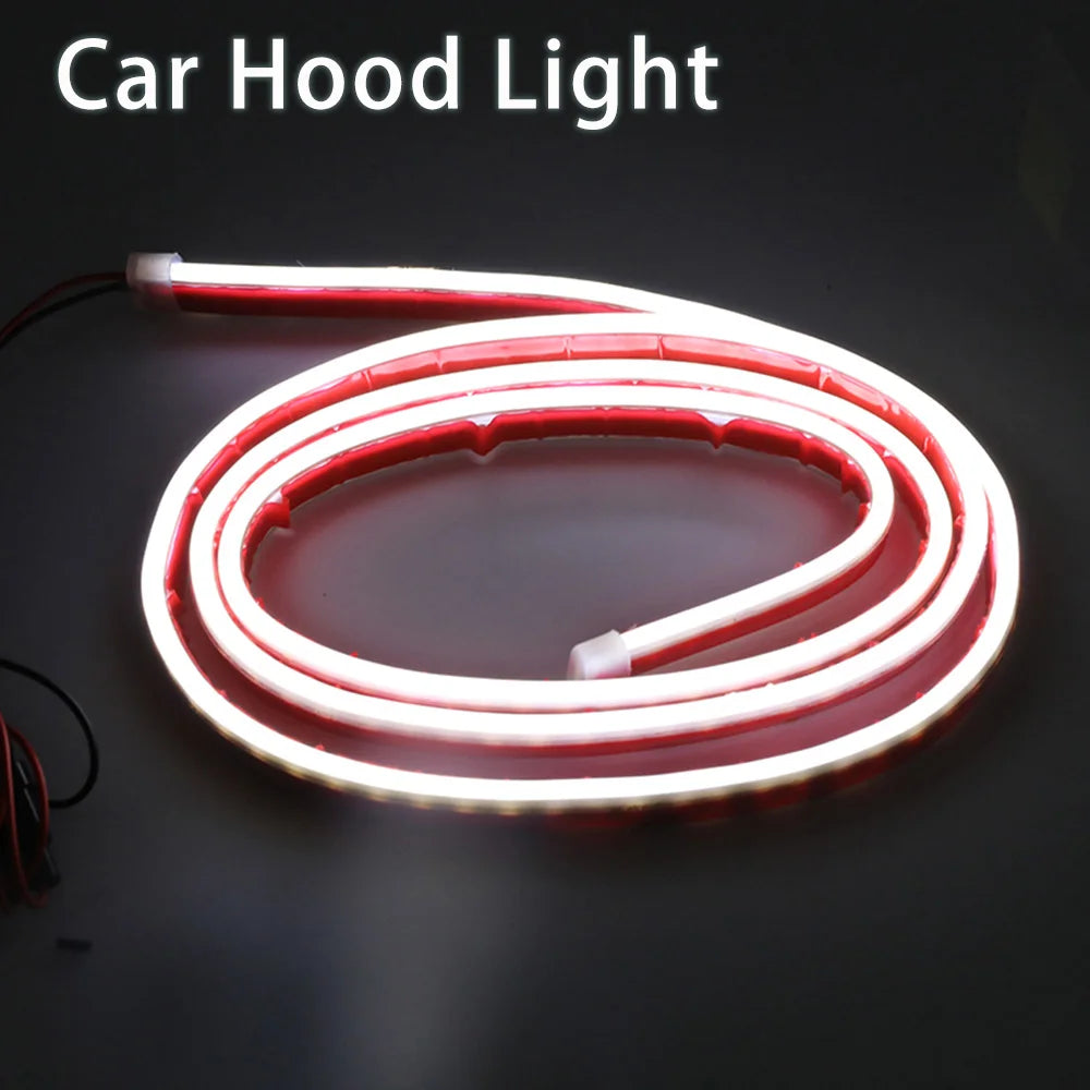 RGB Car LED Hood Lights Strip Dynamic Neon DRL Scan Start Sequential LED Daytime Running Lights with Turn Signal App Control