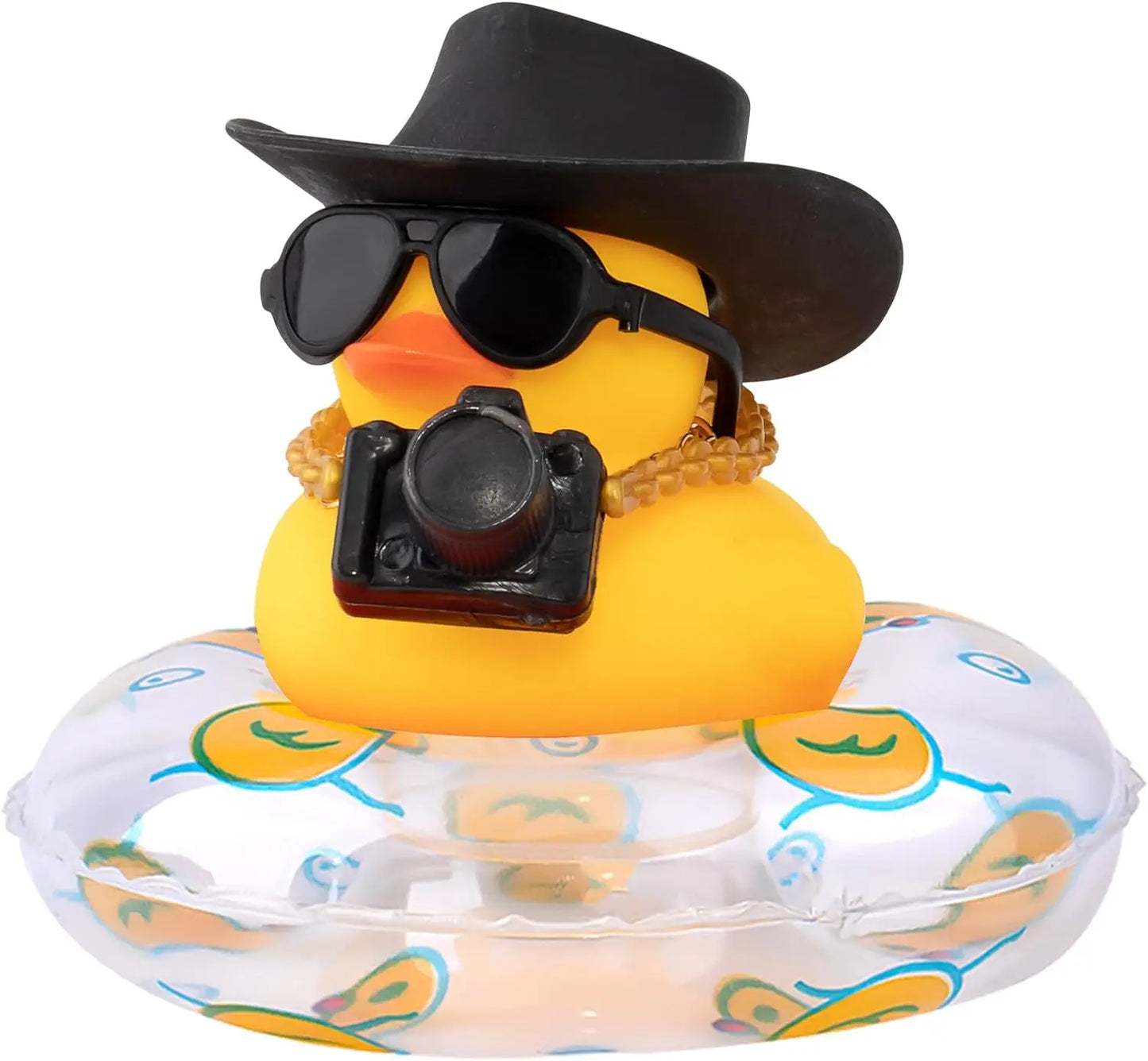 Rubber Duck Dashboard Decorations Camera Duck Car Accessories for Car Ornament with Mini Hat Swim Ring Necklace and Sunglasses