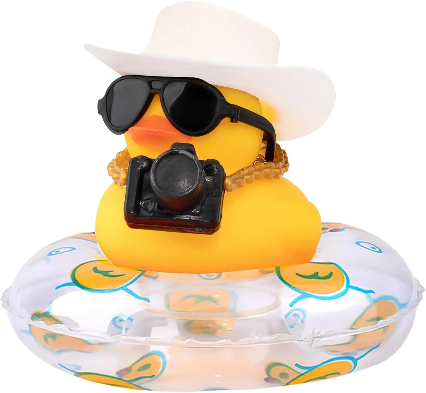 Rubber Duck Dashboard Decorations Camera Duck Car Accessories for Car Ornament with Mini Hat Swim Ring Necklace and Sunglasses