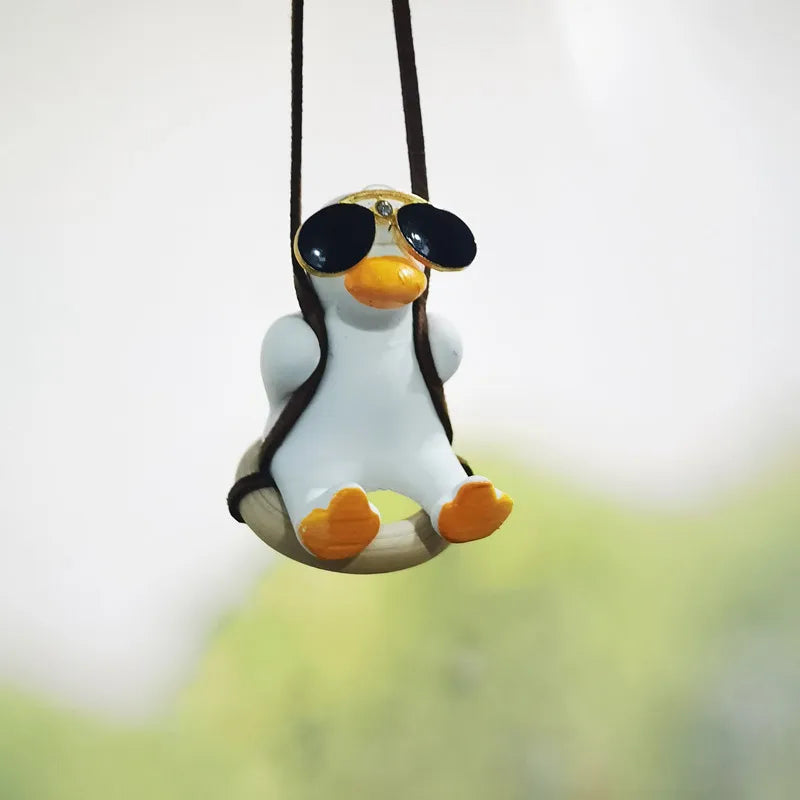 Anime Pink Swing Duck Car Decoration Pendant Cute Auto Rearview Mirror Hanging Ornament For Women Car Ineriror Accessories