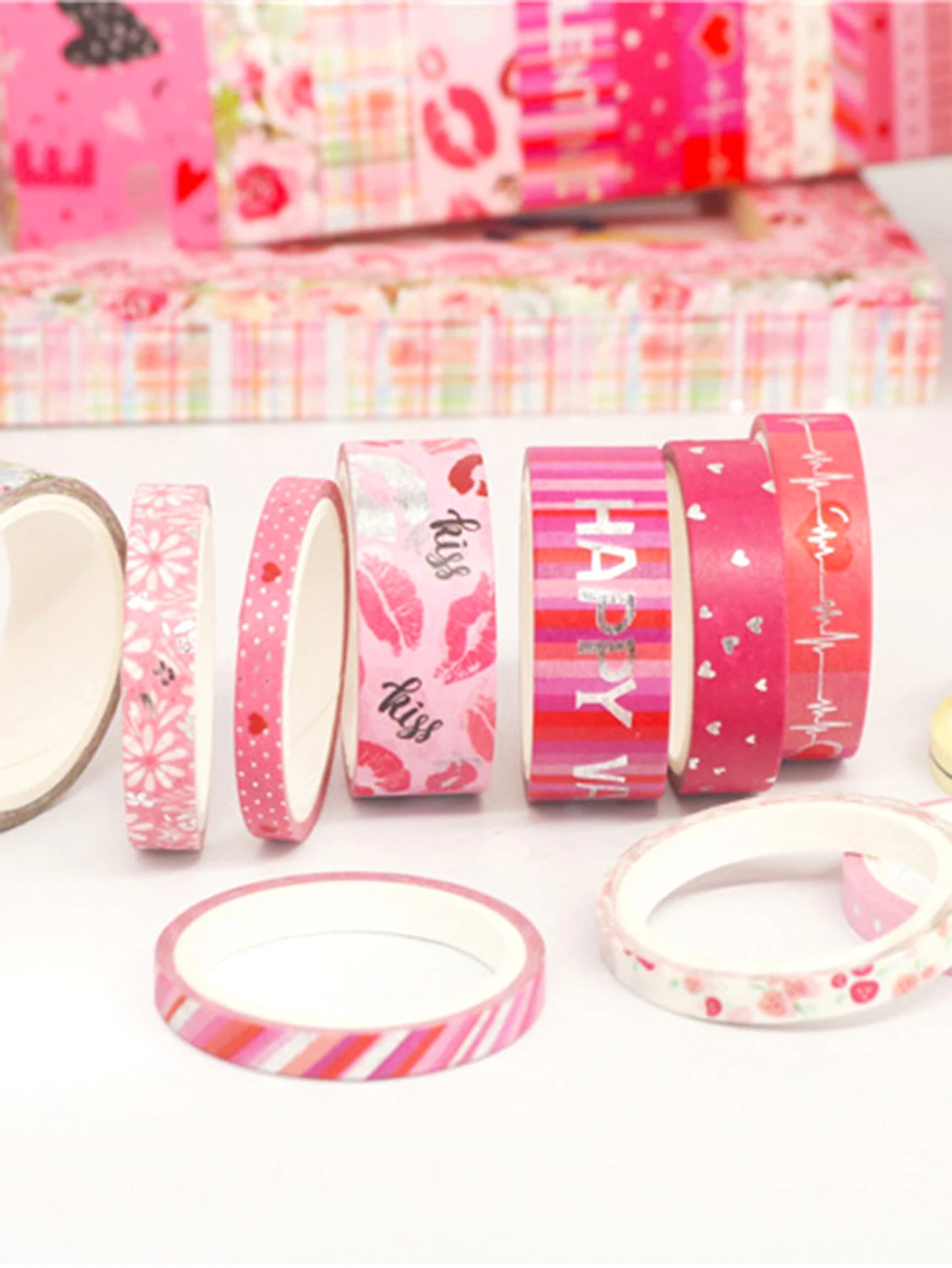 Romantic Valentine's Day washi tape,heart flower silver foil decoration material,DIY creative handmade gift for journals, greeti