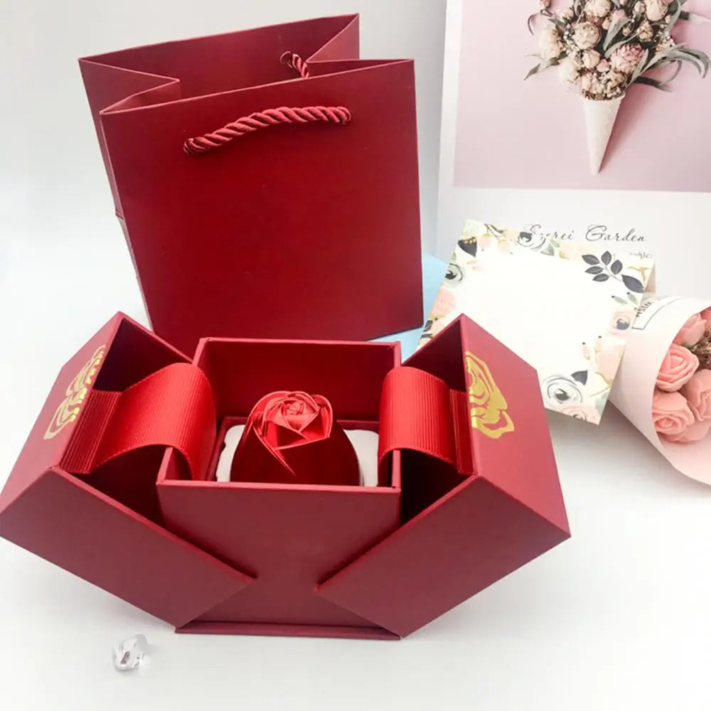 New in Rose Jewelry Box for Necklace Pendant Valentine's Day Gift Organizer Plastic Plastic Paper Lifting Packaging Display Box
