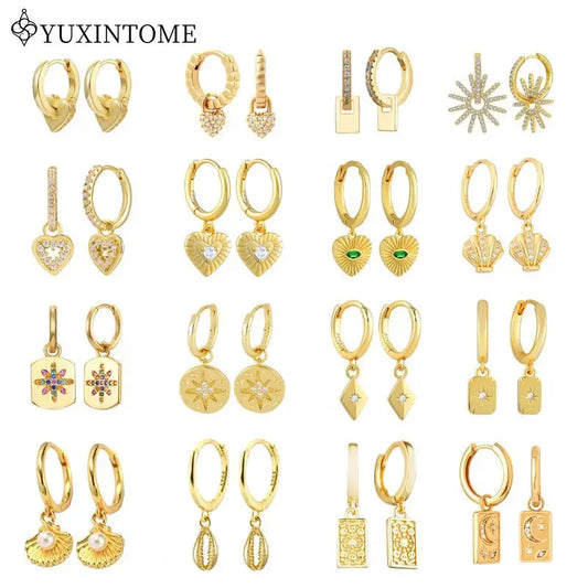 YUXINTOME 925 Silver Ear Needle Zircon Hoop gold Earrings For Women Square Plate Pendant Cutout Heart Earrings Fashion Jewelry