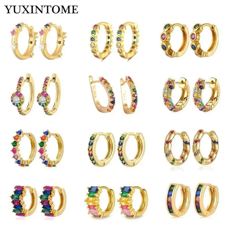 New 925 Sterling Silver Ear Needle Colorful Zircon Retro Hoop Earrings for women Granular Crystal Earrings Fashion Party Jewelry